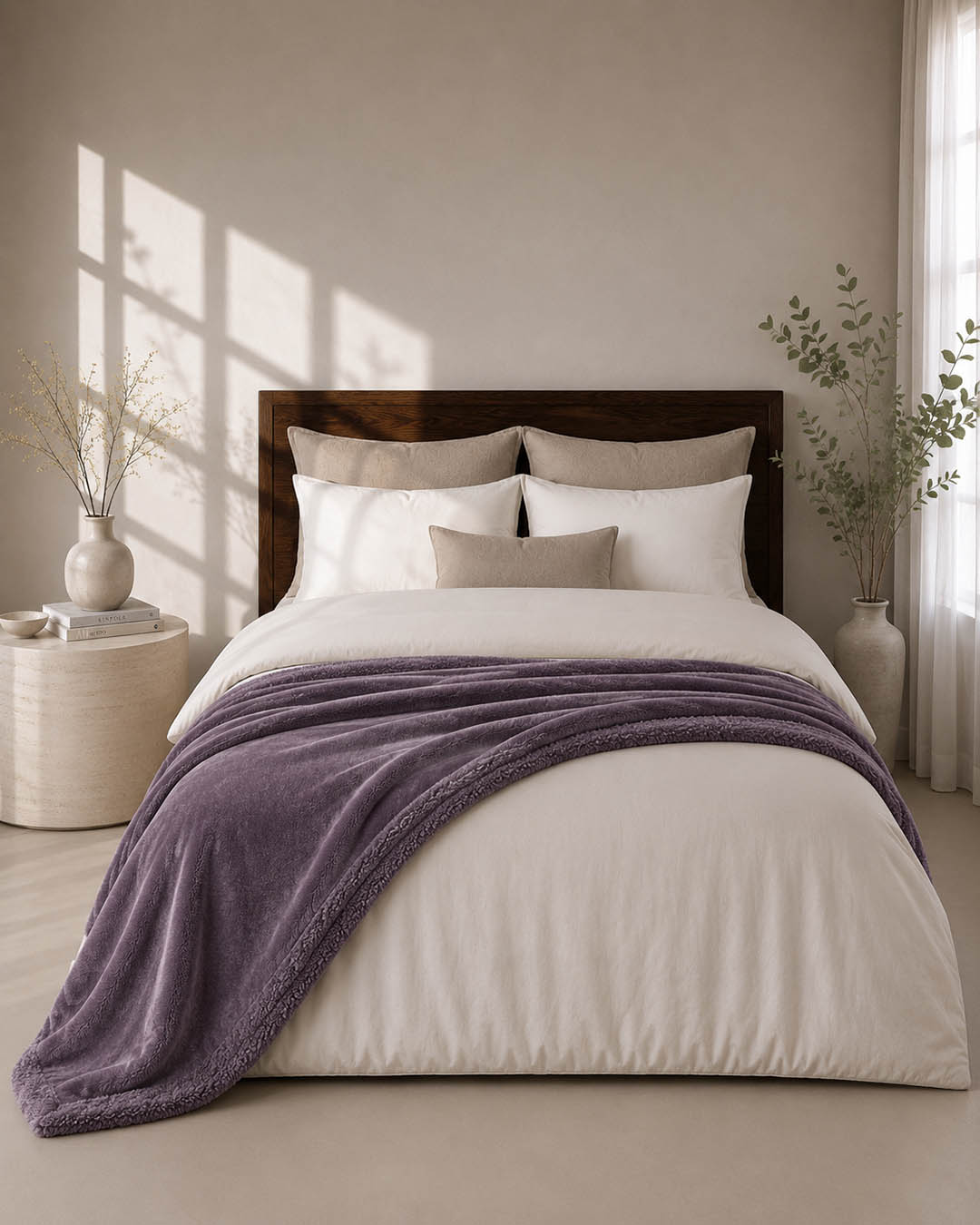 HOOMstyle Plaid Lotus - Fleece Blanket - Teddy